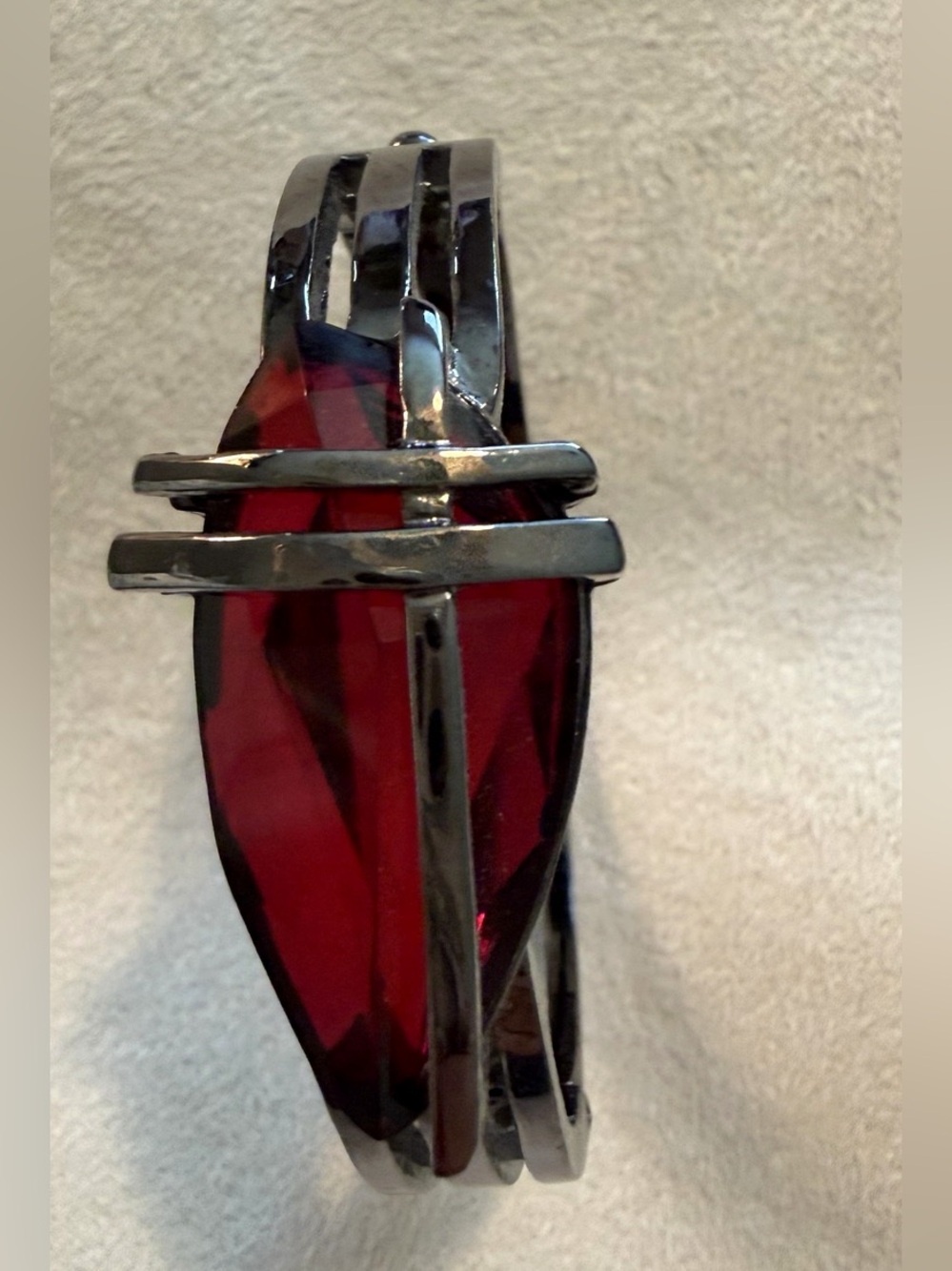Red Crystal and Gun Metal-Tone Cuff Bracelet - Women's Jewelry